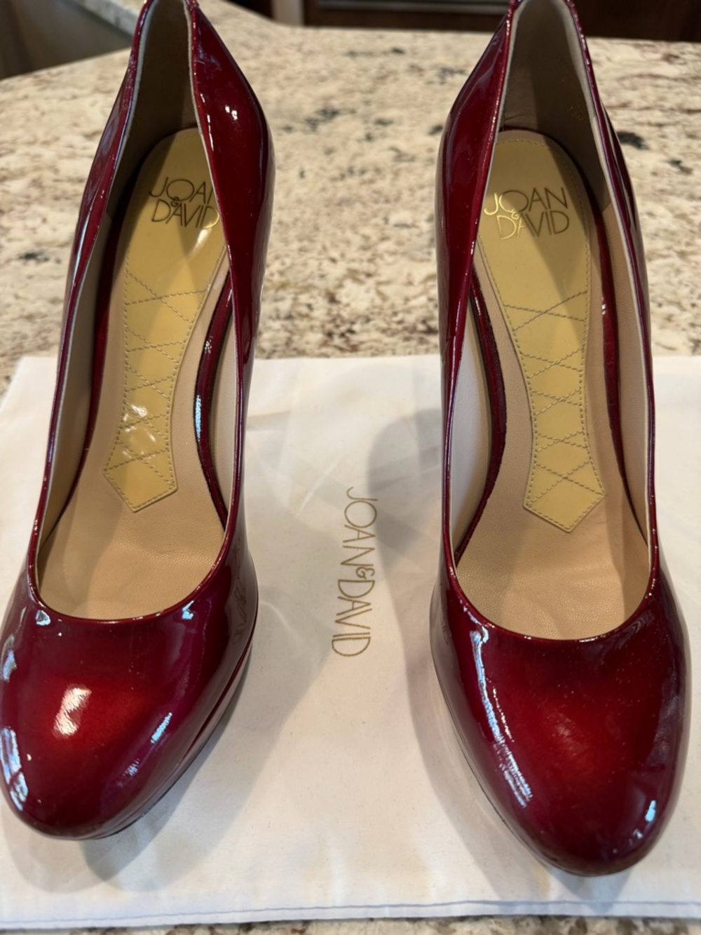 Joan & David Burgundy Patent Platform Stiletto Pumps